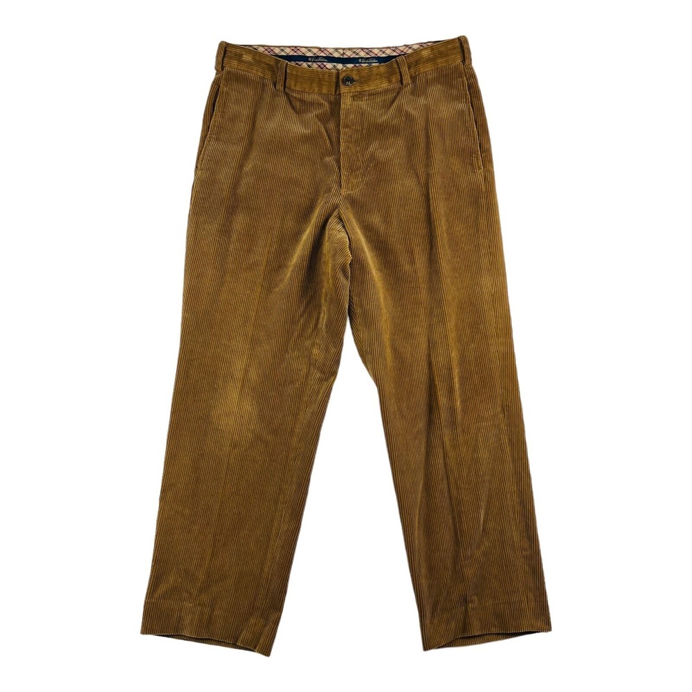 Brooks Brothers Hudson Khaki Corduroy Cotton Flat Front Pants Size 35X28 +1.5"